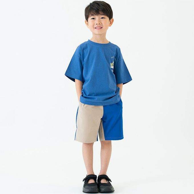 日本 petit main - 100%棉 夏季感印花短袖上衣-一起衝浪-白