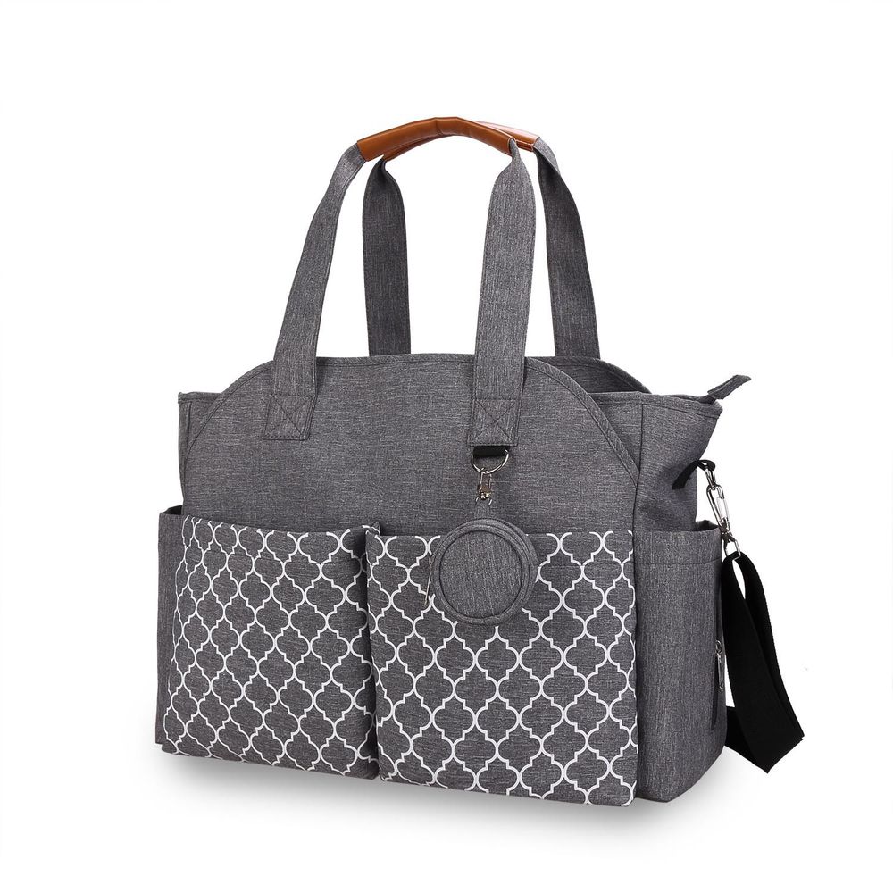 大容量手提包/媽媽包(附奶嘴收納包)-幾何款-灰色 (40x29x13cm)
