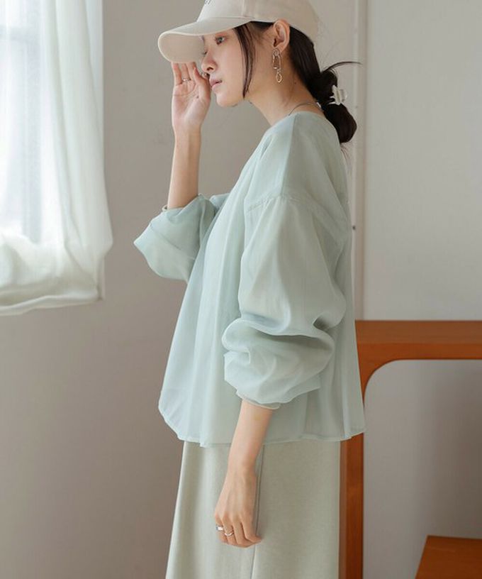 日本 Bab - [穿搭上手]薄紗層次運動風長袖洋裝-湖水綠