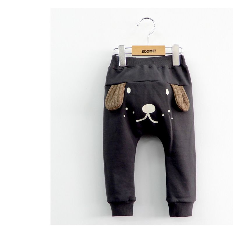 日本 ZOOLAND - 印花拼接長褲(裏毛)-狗狗耳朵-深灰