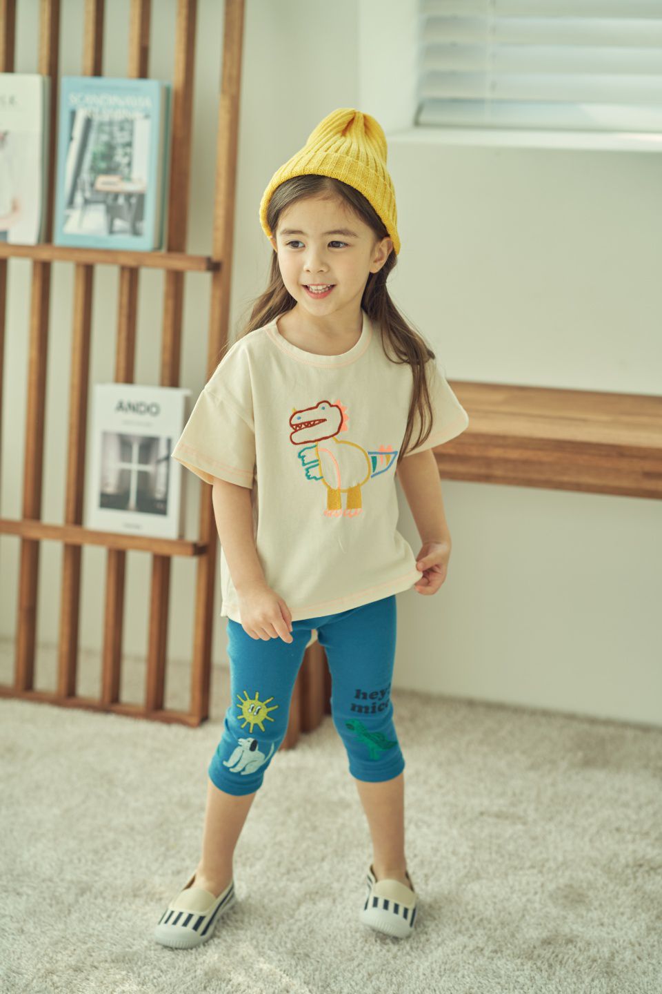 韓國 Mimico - 恐龍與狗內搭褲-杏