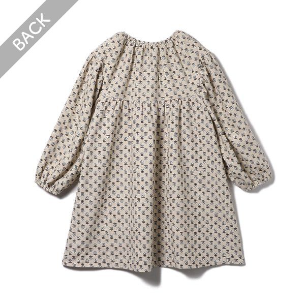 日本西松屋 - 文藝少女歐風長袖洋裝-小碎花-米杏