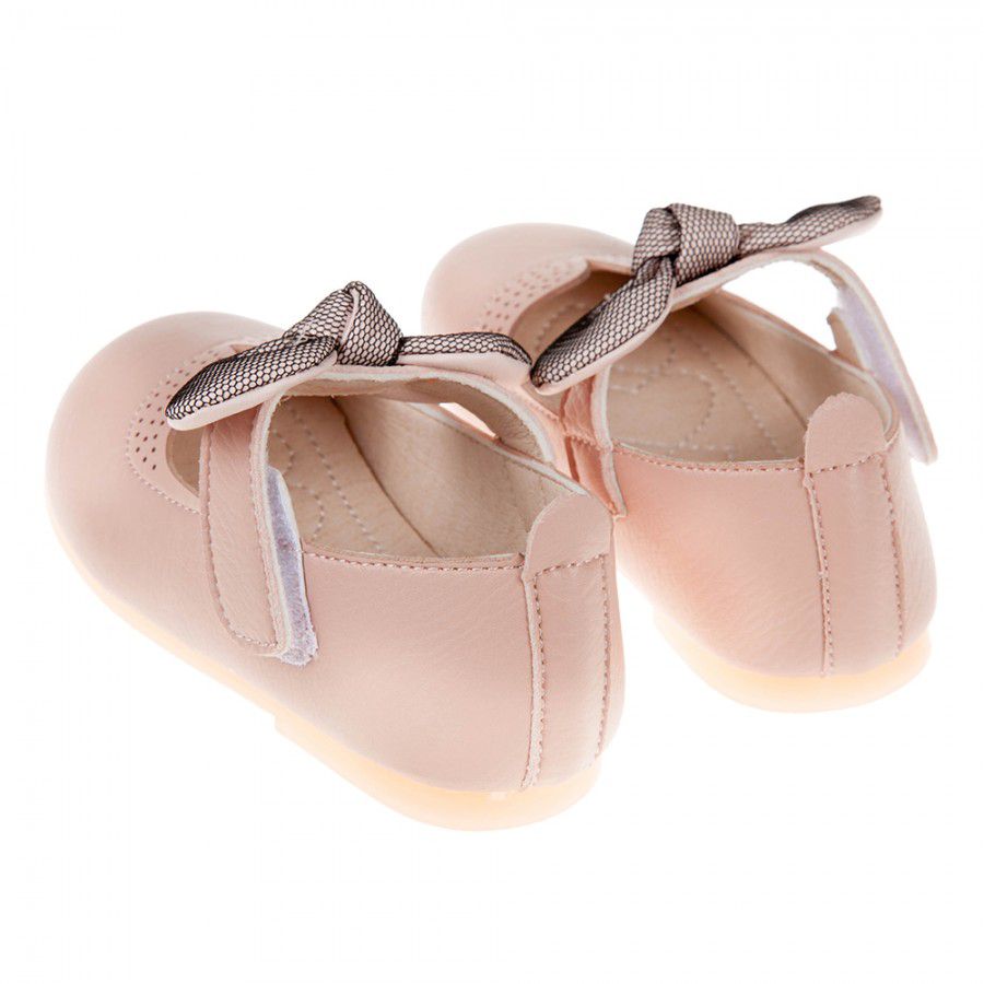 蝴蝶結皮質粉色寶寶公主鞋