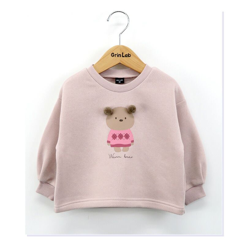 日本 ZOOLAND - 立體熊耳朵裏起毛長袖上衣-象牙