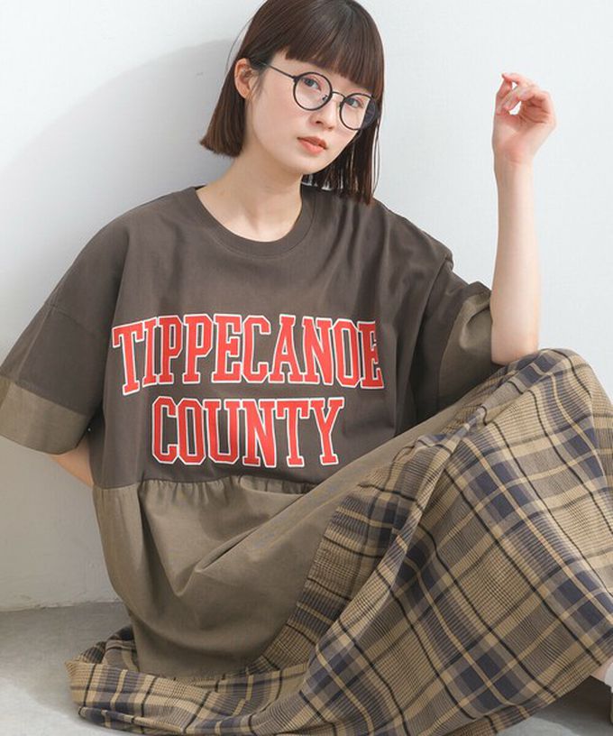 日本 Lupilien - 復古學院風 撞色格子拼接短袖洋裝-藍綠