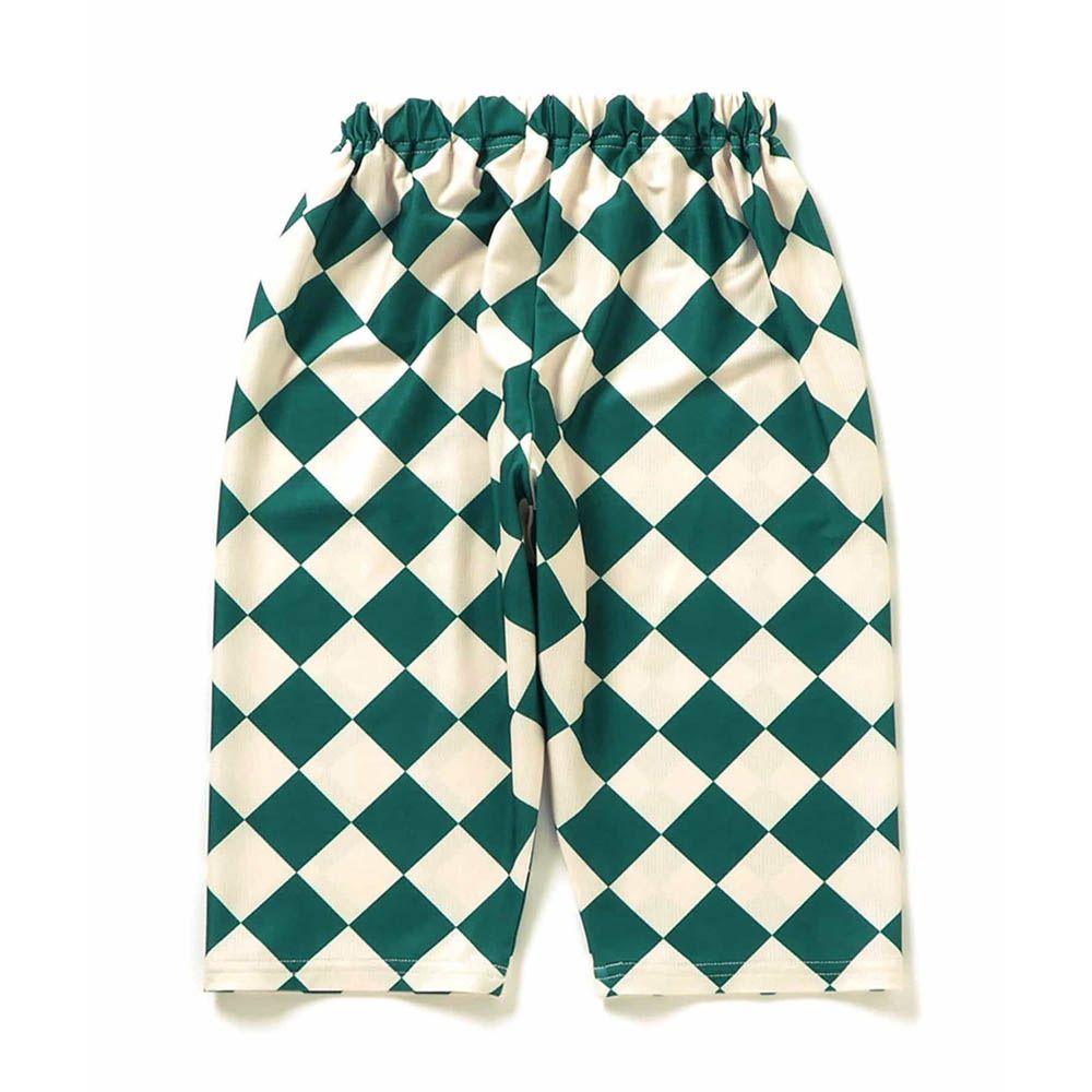 透氣舒適網眼印花七分褲-格子-濃綠x白