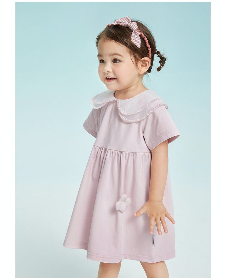 娃娃領公主袖連身洋裝-立體花朵-粉色