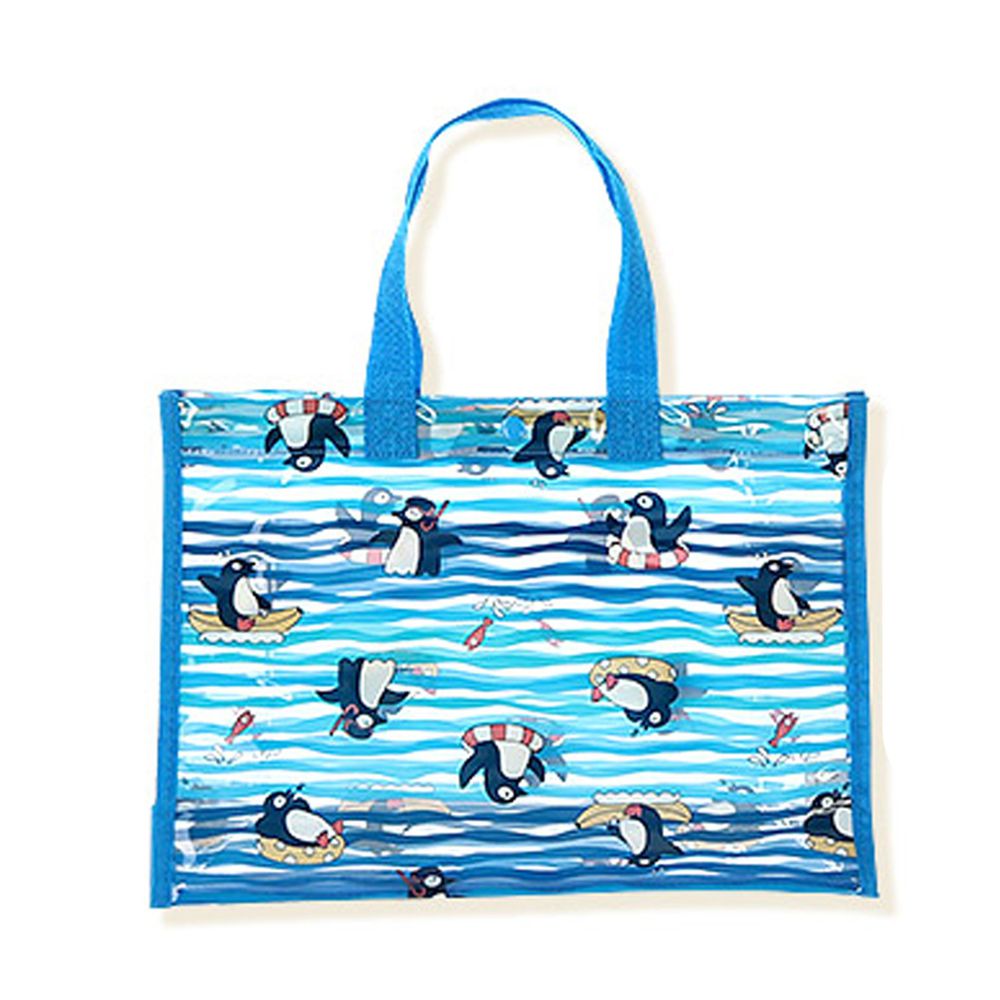 日本 ZOOLAND - 防水PVC手提袋/游泳包-E悠遊企鵝-水藍 (25x34x11cm)