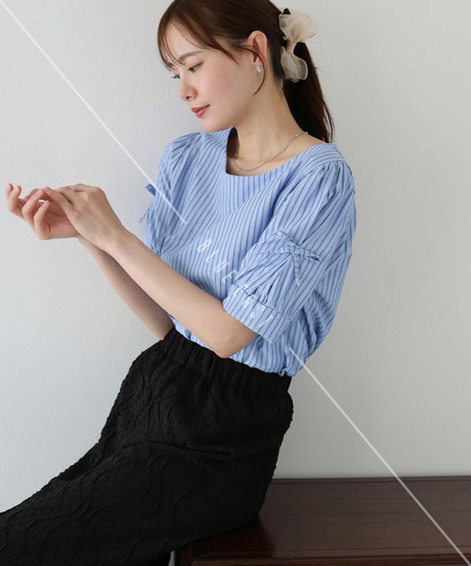 日本 BLUE EAST - 甜美可愛蝴蝶結點綴短袖上衣-黑 (M)