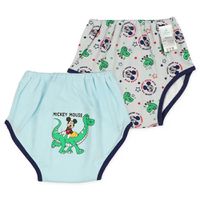 日本西松屋 - 三層密縫式學習褲2件組-米奇與恐龍-藍灰系