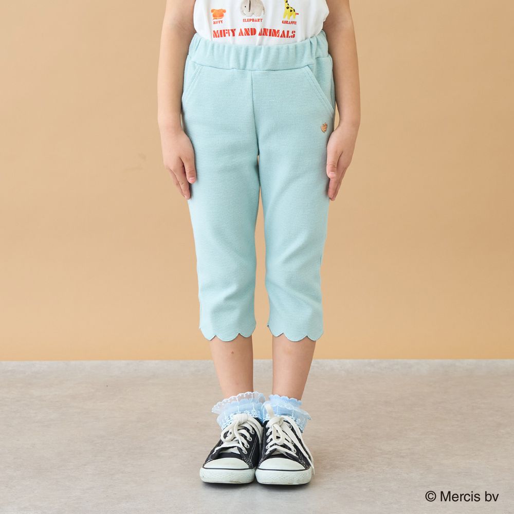 下擺可愛貝殼彈力七分褲-青翠綠