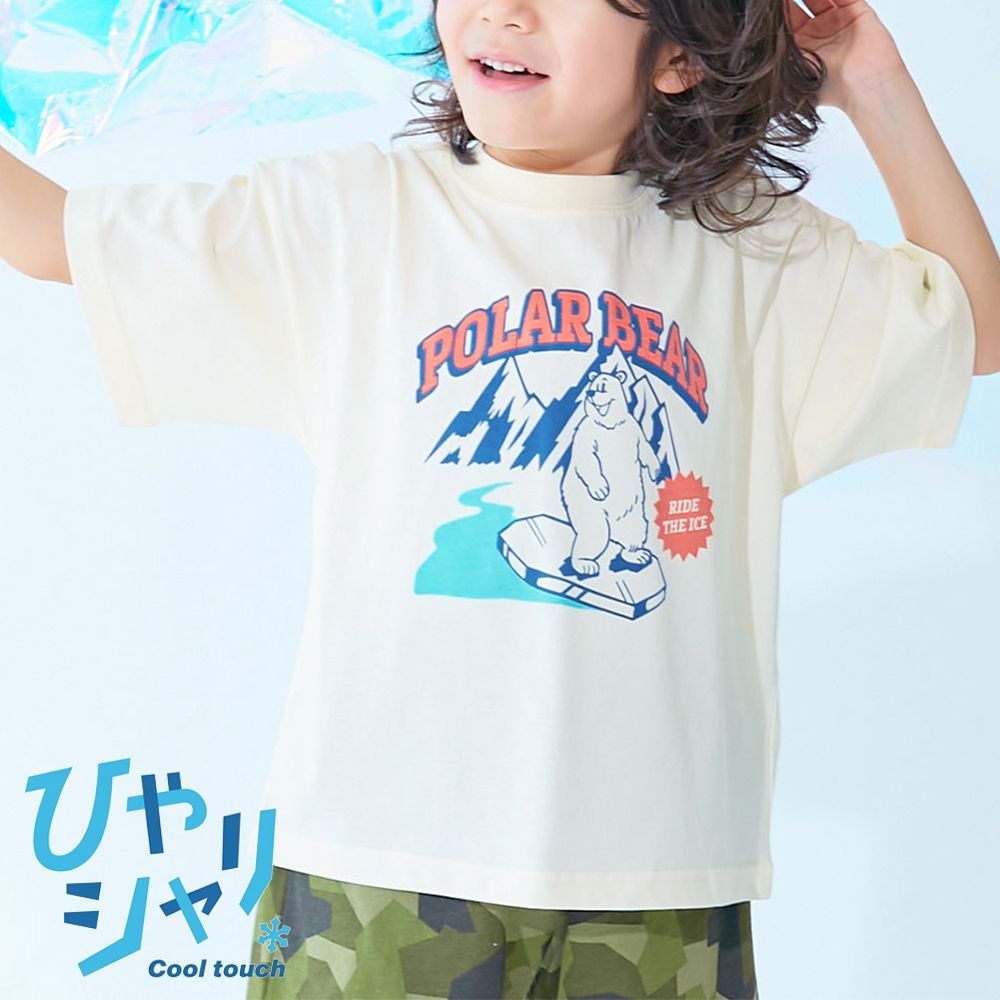 涼感速乾網眼 廓形短袖T恤-北極熊-白