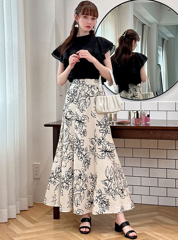 日本 GRL - 浪漫扭結波浪層次修身短袖上衣-經典黑