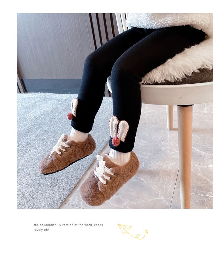 加絨彈力內搭長褲-兔兔耳朵-黑色