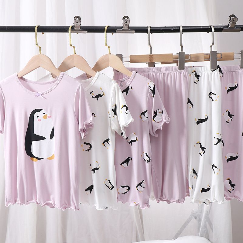 MAMDADKIDS - 莫代爾涼感短袖套裝/家居服-滿滿小企鵝-紫色