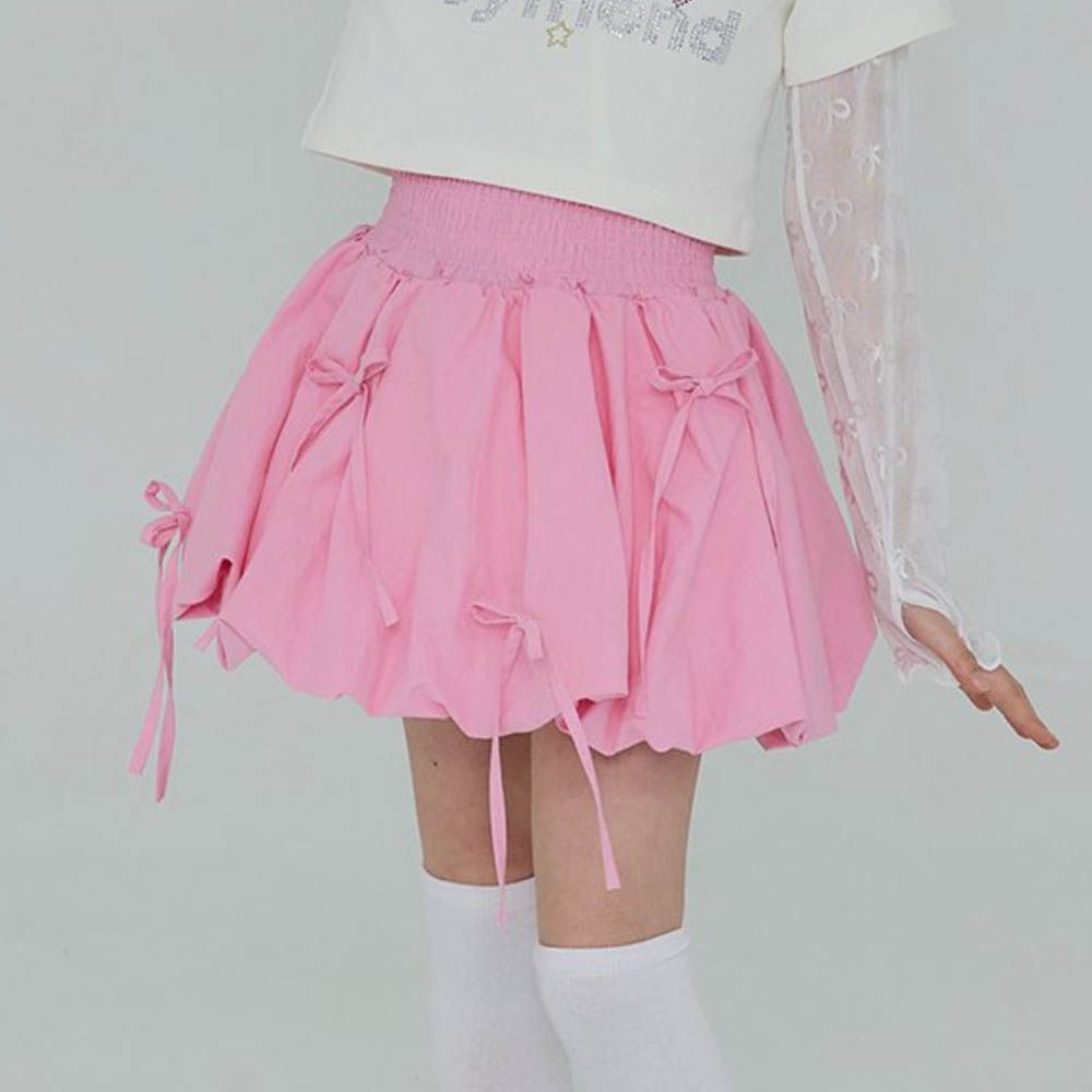 寬鬆緊腰少女蓬蓬燈籠裙-粉