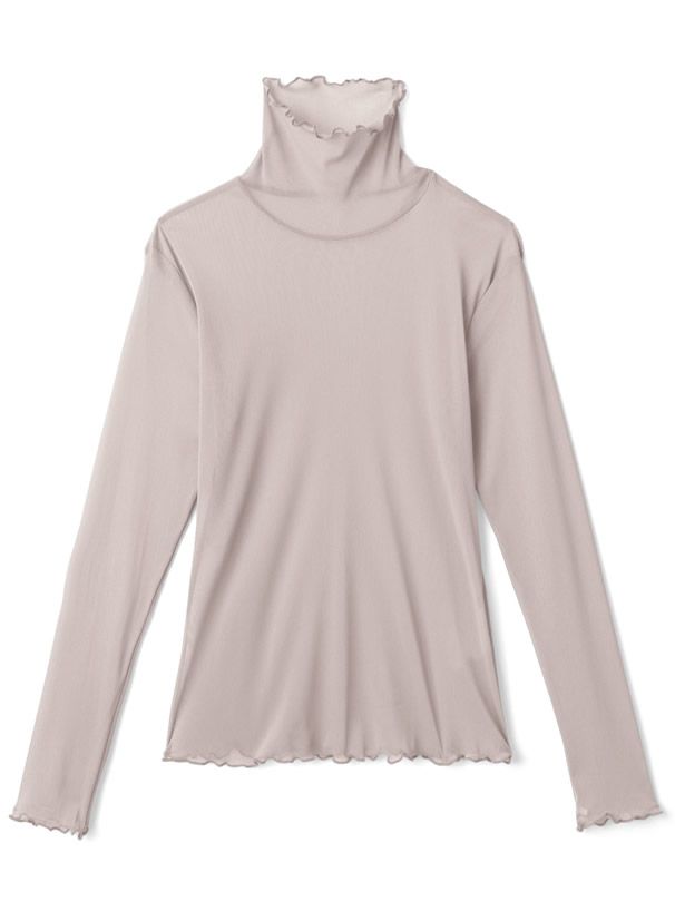 日本 GRL - 聯名款 透膚捲邊長袖內搭/上衣-開心果綠