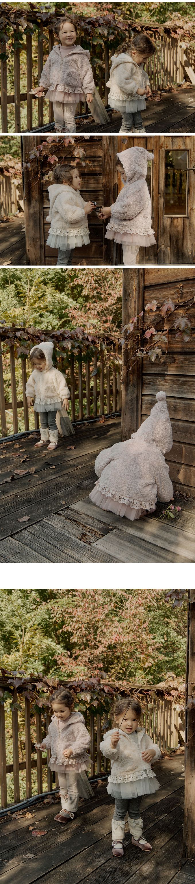 韓國 Puellaflo - 可愛蓬鬆毛絨尖帽外套-藕粉