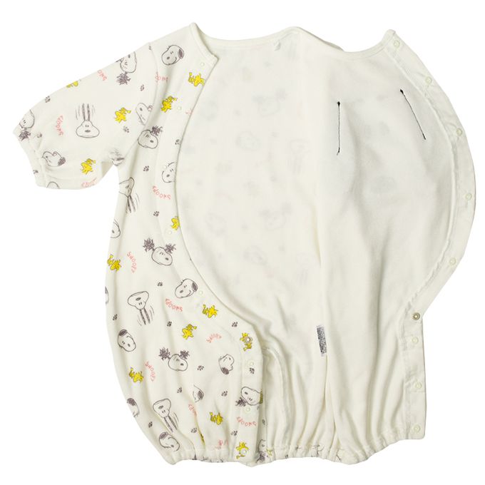 akachan honpo - 長袖連身衣-大臉史努比-白色 (50~60cm)