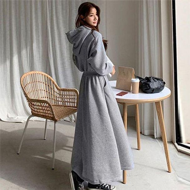 日本 GRL - 休閒感收腰連帽長袖洋裝-黑 (F)