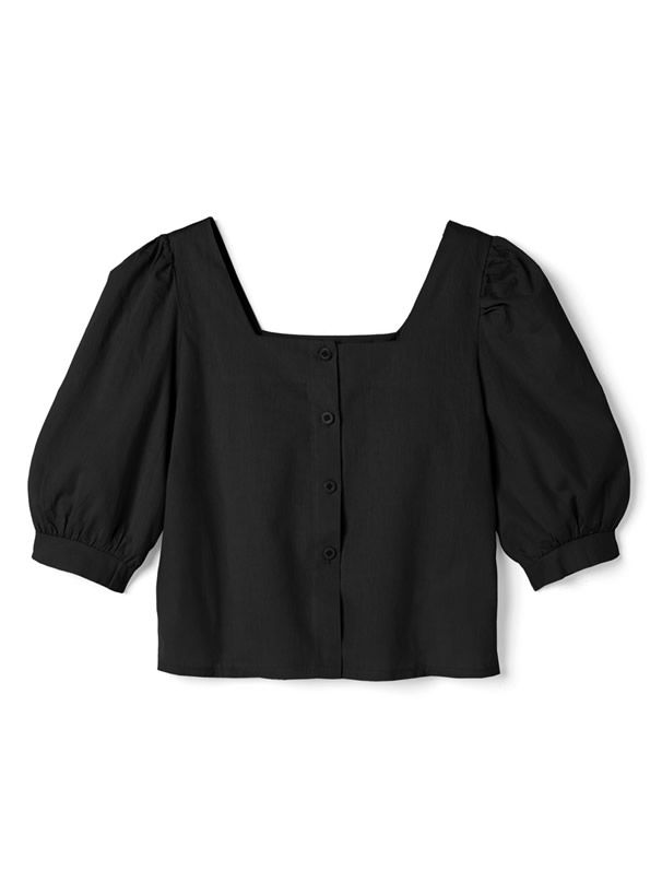 日本 GRL - 簡約法式方領泡泡袖上衣-天使白