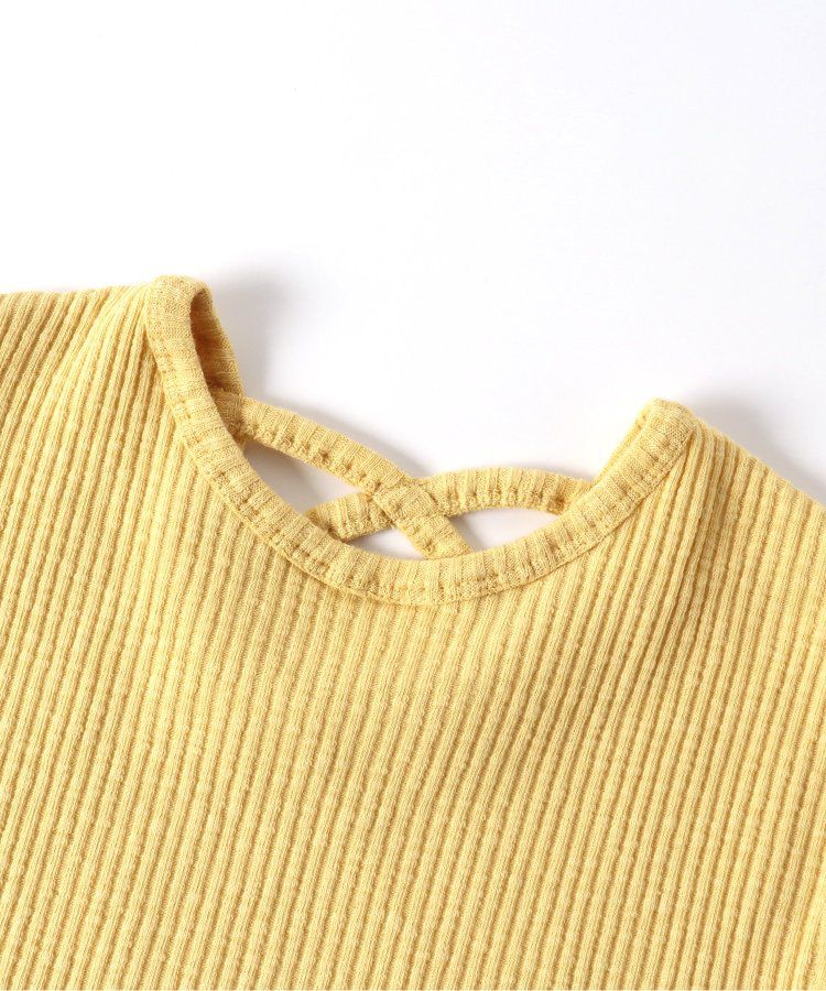 日本 BREEZE - 背交叉下擺捲邊羅紋短袖上衣-紅綠條紋