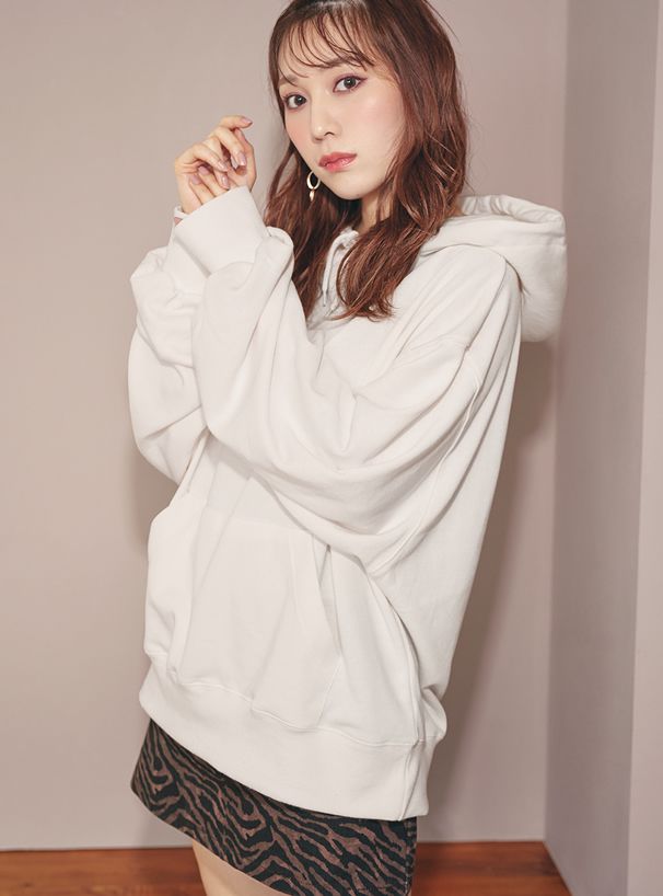 日本 GRL - 休閒舒適刷毛保暖帽T-灰米 (F)