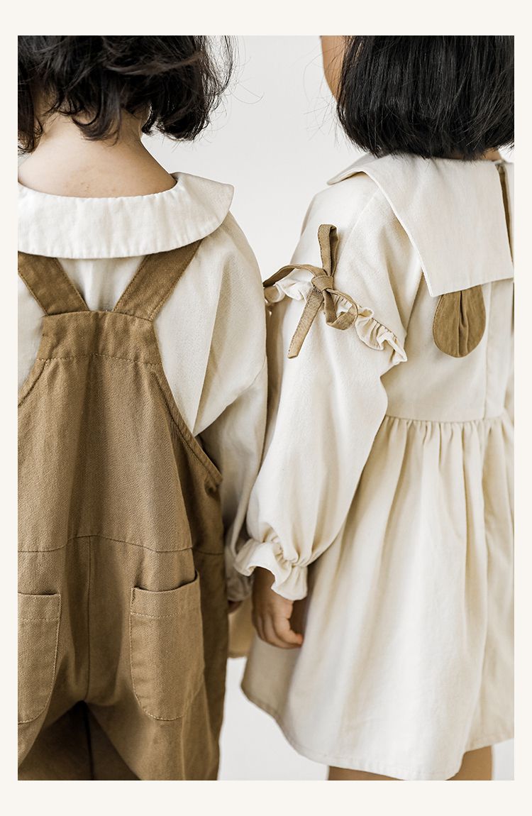 娃娃領公主袖長袖上衣-熊熊-淺杏色