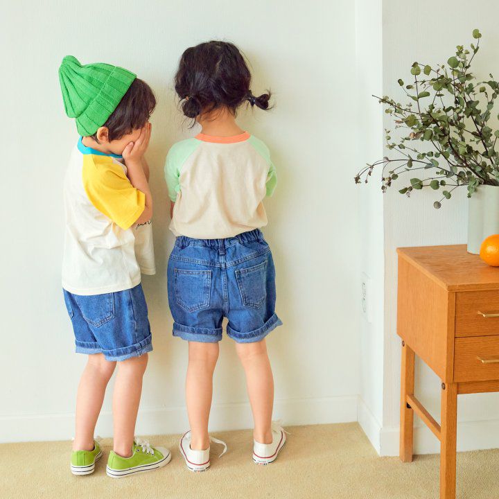 韓國 Hanab - DINO王國拼接色純棉T-黃