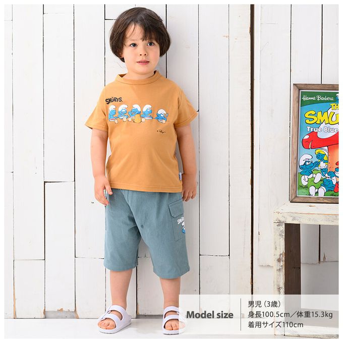 日本 ZOOLAND - 藍色小精靈聯名純棉短T-B爬繩子-杏