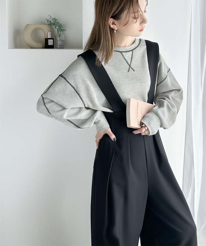 日本 Classical Elf - Java 華夫格車線薄長袖上衣-黑