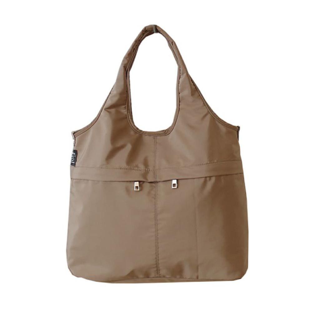 日本 polkapolka - 休閒風 10口袋大容量肩背包/媽媽包-焦糖棕