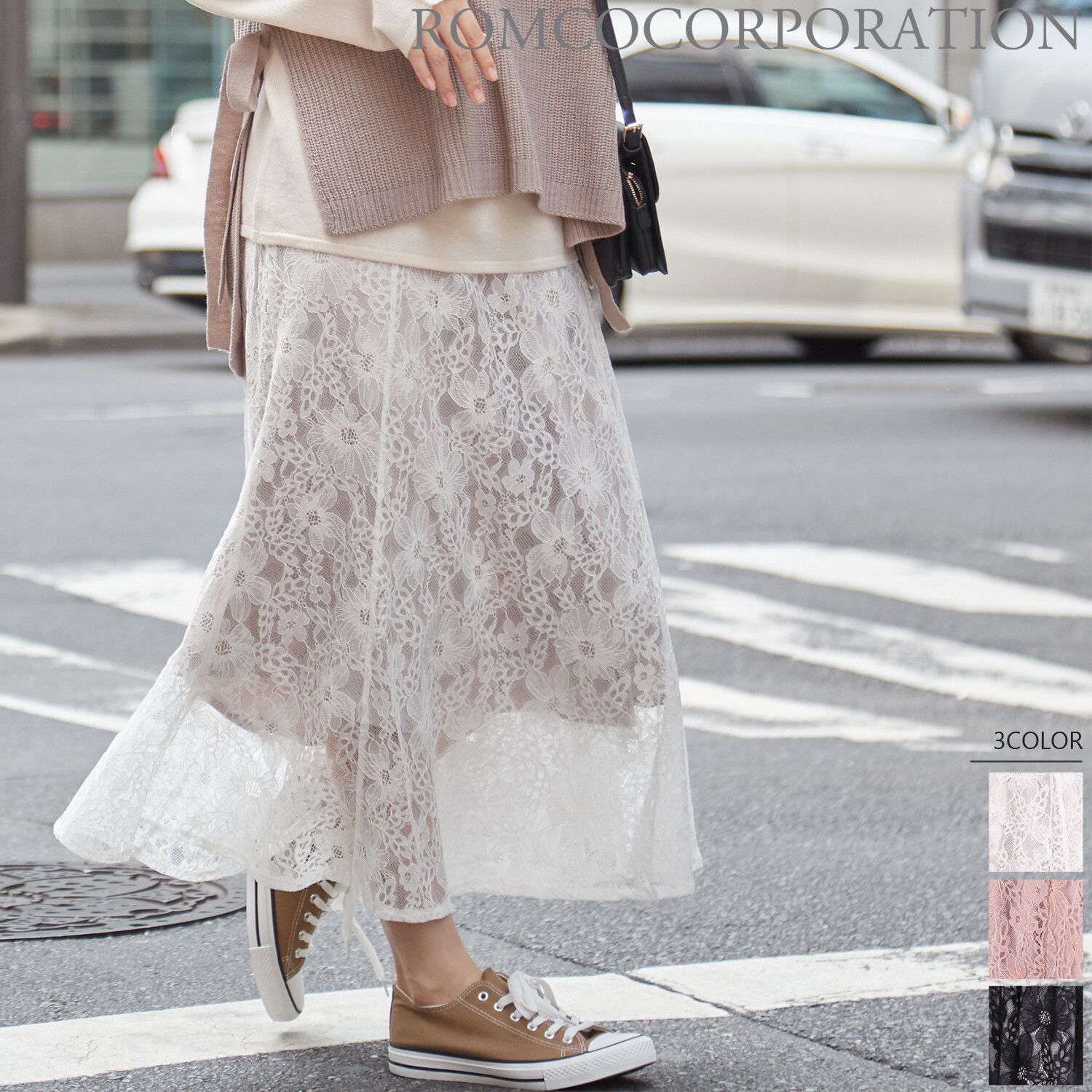 日本女裝代購 - 優雅蕾絲長裙-白 (M(Free size))