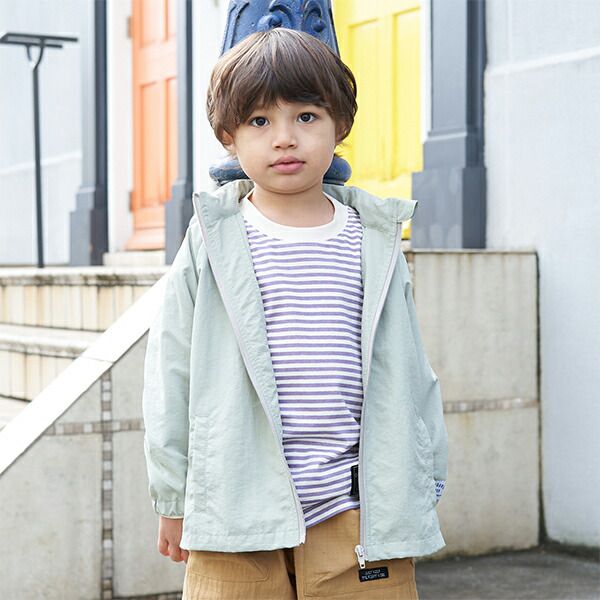 日本 b-ROOM - 潑水加工 連帽2WAY防風外套(附收納袋)-恐龍-軍綠