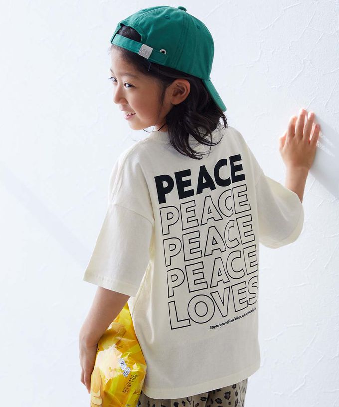 日本 devirock - 純棉定番短袖上衣-PEACE-米白