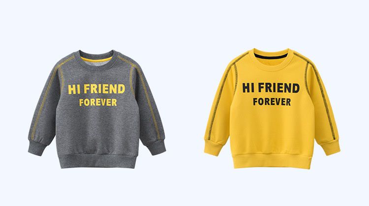 加絨棉混紡長袖大學T-友誼萬歲-黃色