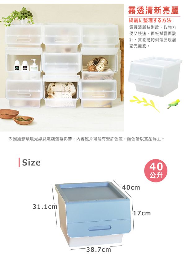 Keyway - 桃樂絲加大版二段掀蓋收納箱-白身藍蓋-40公升/6入