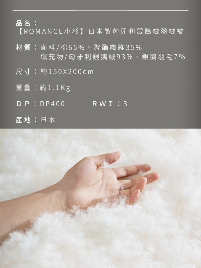 ROMANCE 小杉 - 日本製匈牙利鵝絨羽絨被150x210cm
