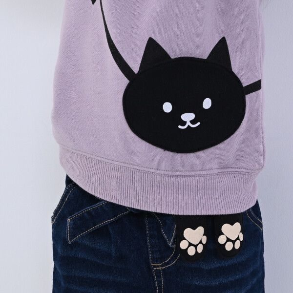 日本 Baby Room - 裏毛立體造型長袖上衣-黑貓包包-紫羅蘭