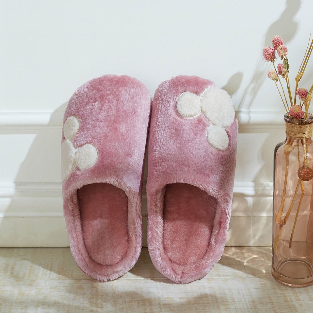 日本千趣會 - 迪士尼柔軟毛絨室內拖鞋-粉
