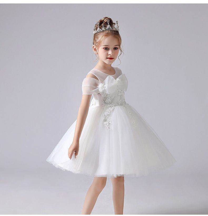 蕾絲網紗無袖澎澎紗裙-白色