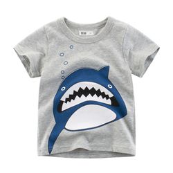 27KIDS - 純棉短袖上衣-鯊魚吐泡泡-灰色