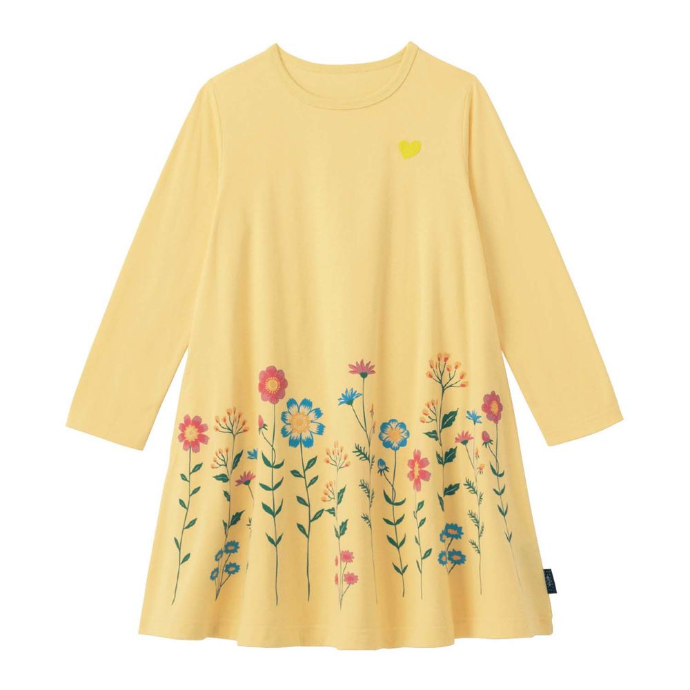 日本千趣會 - GITA 純棉印花長袖洋裝-春漾花園-黃