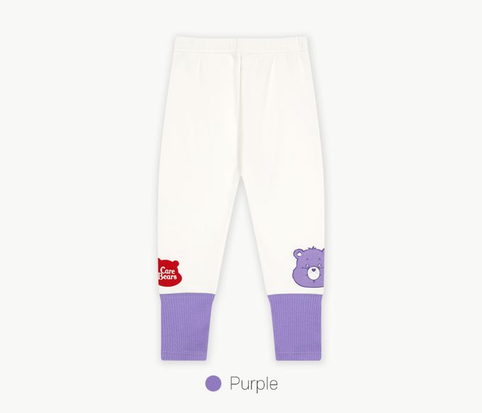 韓國 Care Bears - 鬆緊腰聯名款彈力內刷毛內搭褲-白X紫