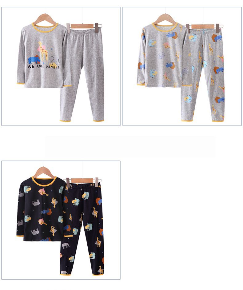 MAMDADKIDS - 萊卡棉長袖家居服套裝-非洲動物-灰色