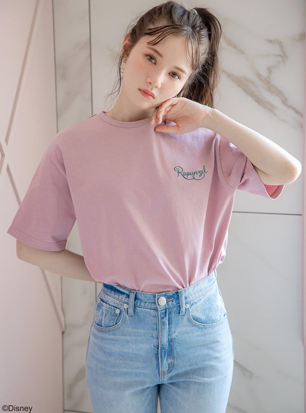 日本 GRL - 迪士尼聯名 印花短袖上衣-茉莉公主-石墨灰