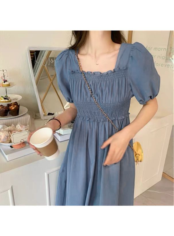 日本 GRL - 優雅公主方領泡泡袖洋裝-奶茶杏 (M)