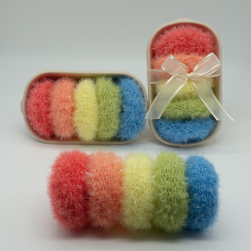 韓國製 - (五入禮盒組)手工編織洗碗刷/洗滌刷-森林黃綠