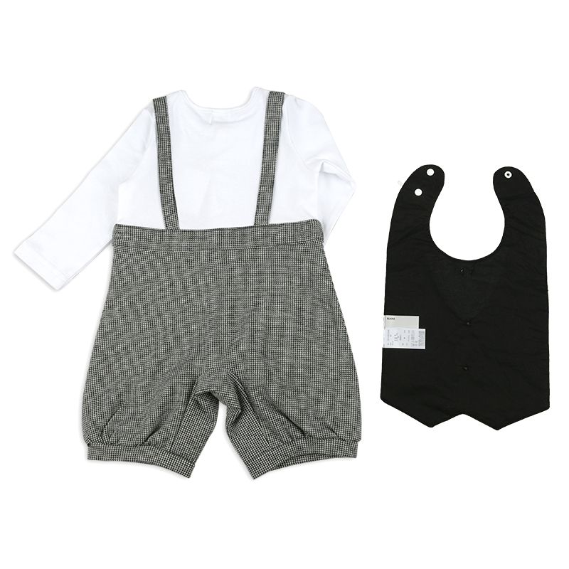 akachan honpo - 分腳連身衣&圍兜-灰色