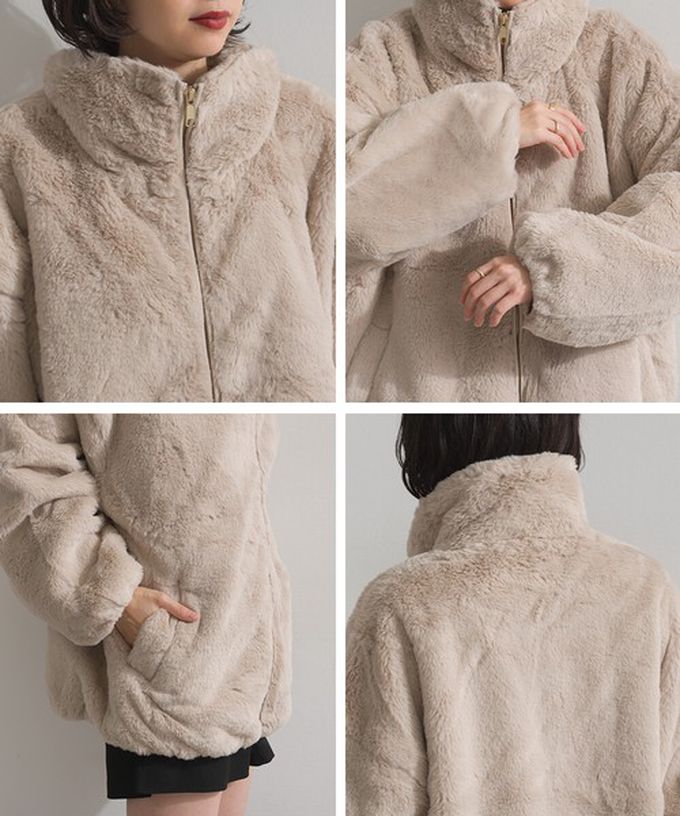 日本 ELENCARE DUE - 奢華毛絨柔軟寬鬆保暖拉鍊外套-灰摩卡